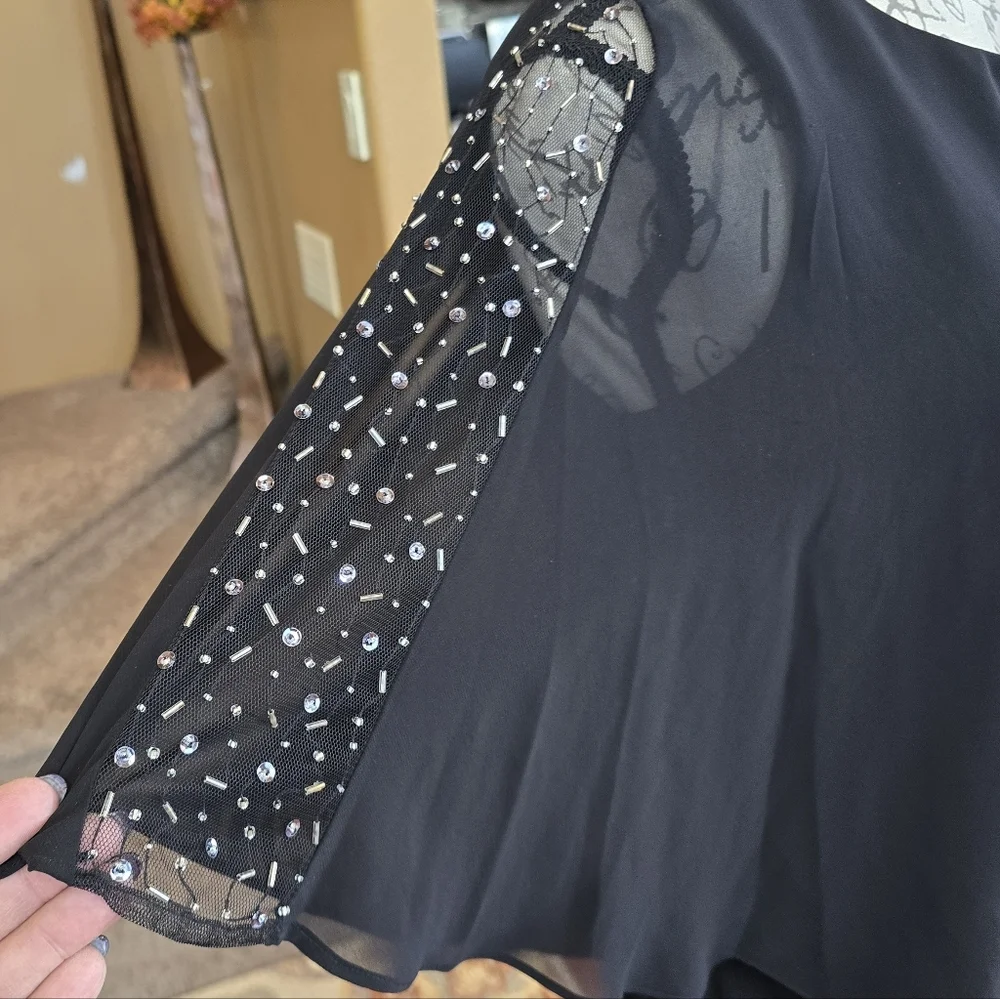 Ignite Evenings Black Chiffon Caped Cocktail Dress 10 - Picture 10 of 10